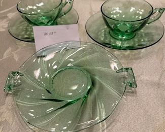 Green Heisey Glass Pieces