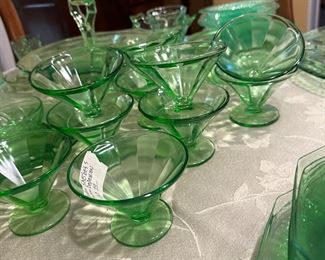Green Depression glass sherbets