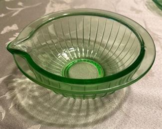 Green ribbed Depression glass mixing bowl