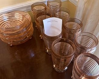 Pink Manhattan pattern Depression glass