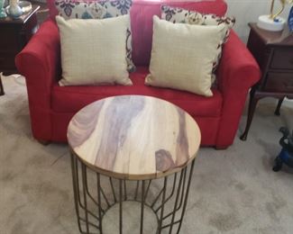 Artist  coffee or side table, Metal & Acacia wood.  Dimensions  24" h x 20" w