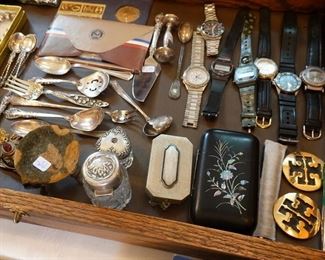Sterling flatware, watches