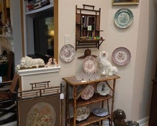 Bamboo firescreen, bookcase