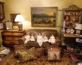 Antique dolls, great needlepoint pillows, painting