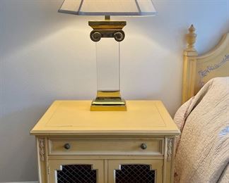 Neoclassical Lucite and Brass Lamps, Kindel Nightstand