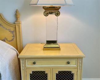 Neoclassical Lucite and Brass Lamps, Kindel Nightstand