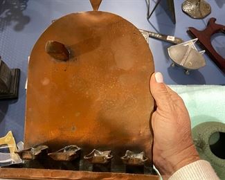Antique 4 channel oil burning Menorah copper