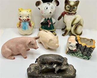 Piggy Banks, Animal Figurines, Metal 1940s Pet Show (7 Pieces)
Lot #: 219