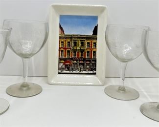 Vintage Luchow's Restaurant, East Village New York Wineglasses & Handpainted Tray (5 Pieces)
Lot #: 229