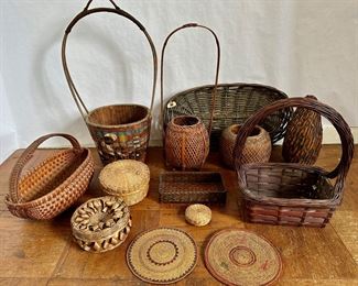 Vintage Hand Woven Baskets Including 1 Japanese & Trivets (Over 12 Pieces)
Lot #: 236