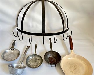 Iron Wall Mounting Kitchen Pot Rack & 5 Vintage Pans Including Cast Iron Skillet By Copco
Lot #: 102