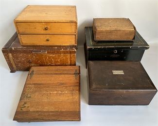 Vintage Wood Boxes Including Humidor, Cultery Box, Desk Organizer & More (6 Pieces)
Lot #: 69