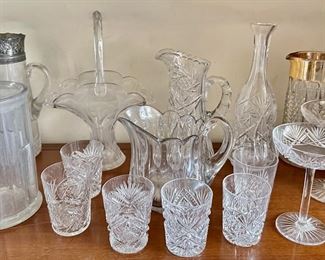 Vintage Crystal Cut Glass Glasses, Pitchers, Canister, & Vase & More (15 Pieces)
Lot #: 216