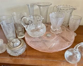 Vintage Crystal Cut Glass Tray, Glasses, Cases, Pitcher, Top Hat & More (15 Pieces)
Lot #: 213
