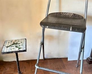 Vintage Tall Barstool & Iron Pedestal Table With Tile Surface
Lot #: 204