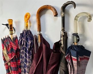 Vintage Umbrellas Including Bakelite, Sterling Silver & Hand Carved Wood Handles (Over 15)
Lot #: 90