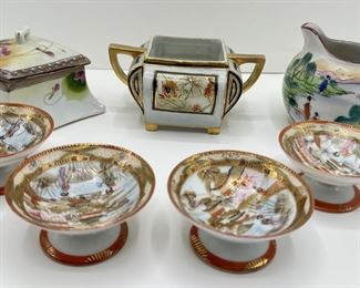 Vintage Nippon Sugar Bowls, Creamer & Set Of Mini Pedestal Bowls, Japan (7 Pieces)
Lot #: 223