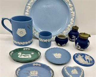 8 Vintage Wedgwood Plates & Cups & Set 3 Dark Blue Adams Condiment Jars
Lot #: 238