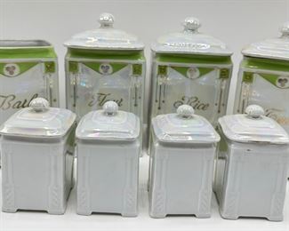 Set Vintage Lusterware Labeled Kitchen Canisters By Victoria China, Czechoslovakia (8 Pieces)
Lot #: 113