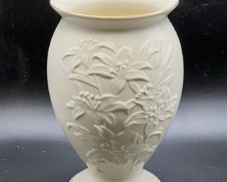 (2) Gold Trim Lenox: Floral Relief Vase & Christmas Dish
