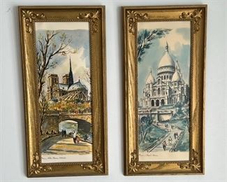 (2) Paris Wall Art By Alfao, Notre Dame, Gold Tone Frames

