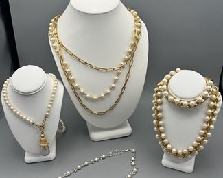 (4) Faux Pearl Necklaces & Bracelet
