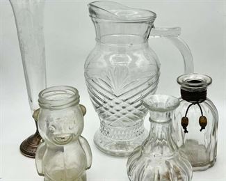 (4) Glass Vases Including Sterling Silver & Pressed Glass Pineapple Pitcher
