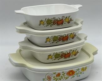 (4) Spice Of Life & Wildflower Corning Ware & (3) Plastic Lids

