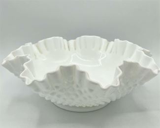 Fenton Milk Glass Hobnail Ruffled Bowl
