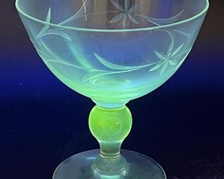 Glowing UV Reactive Etched Crystal Stemware Uranium Glass