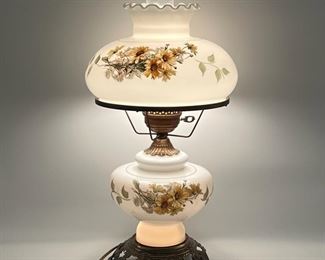 Vintage Daisy 3 Way Milk Glass Gone With The Wind Hurricane Lamp, Bottom Night Light
