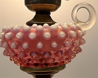 Vintage Fenton Cranberry Opalescent Hobnail #3870 Candle Holder Hurricane Lamp
