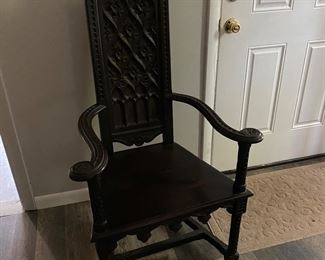 Feudal oak carved high back chair