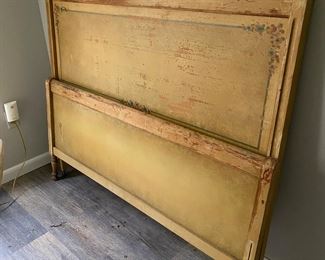 Full sized floral painted headboard and footboard with rails