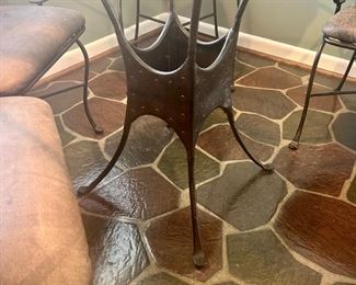Industrial-style metal and glass breakfast table and four chairs