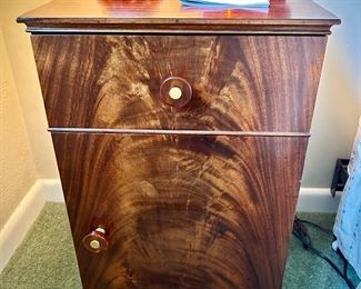 Antique flame mahogany (?) dresser and matching nightstand