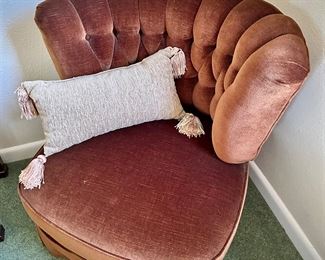 2 of 2 brown velvet slipper chairs