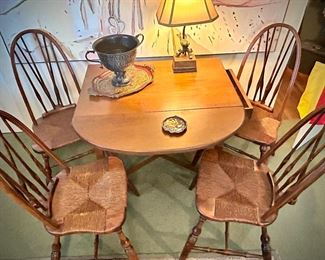 Vintage folding table and vintage rush chairs (5 available)