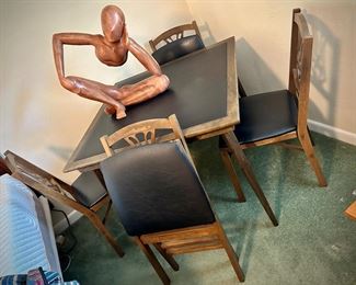 Folding card table w/leather top and four matching folding chairs