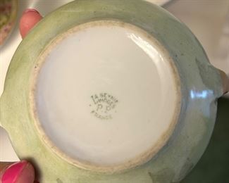 Antique Limoges china - green w/pink flowers