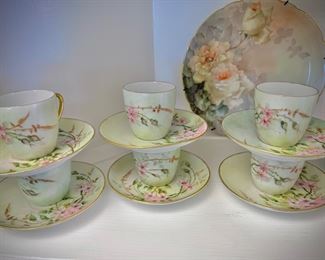 Antique Limoges china - green w/pink flowers