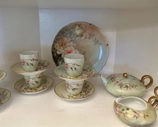 Antique Limoges china - green w/pink flowers