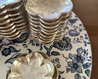 Set of 10 vintage salt bowls and dipping trays