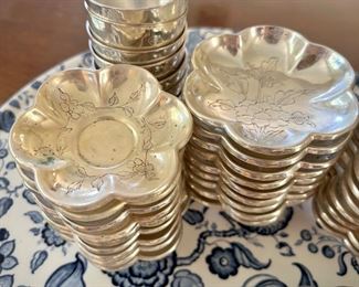 Set of 10 vintage salt bowls and dipping trays