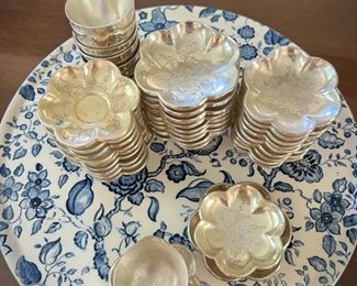 Set of 10 vintage salt bowls and dipping trays