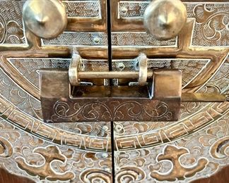 Late 40s/early 50s custom-made Japanese buffet. Four drawers for silver, multiple storage shelves. Brass lock (shown). 