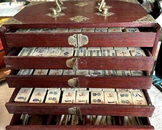 Early 20th Century Rosewood and Bamboo Mahjong Set