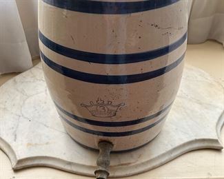 Antique Ransbottom Blue Crown Beverage Dispenser Crock Cooler with Lid