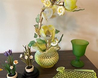 Fenton Glass Opalescent Yellow Vaseline Hobnail Vase