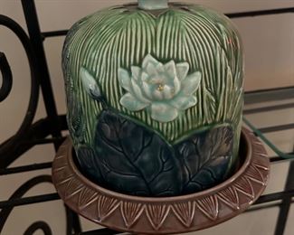  Majolica Water Lily Cheese Dome and Stand